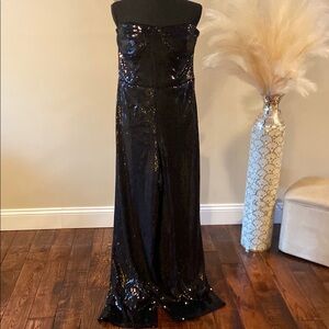 Black Sequin Strapless Jumpsuit